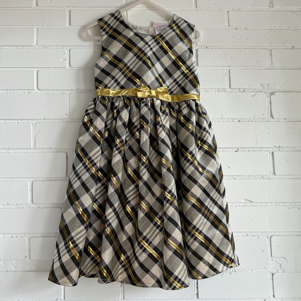 Nanette Kids 5T Gold Metallic Plaid Holiday Dress Party Twirl Fit & Flare